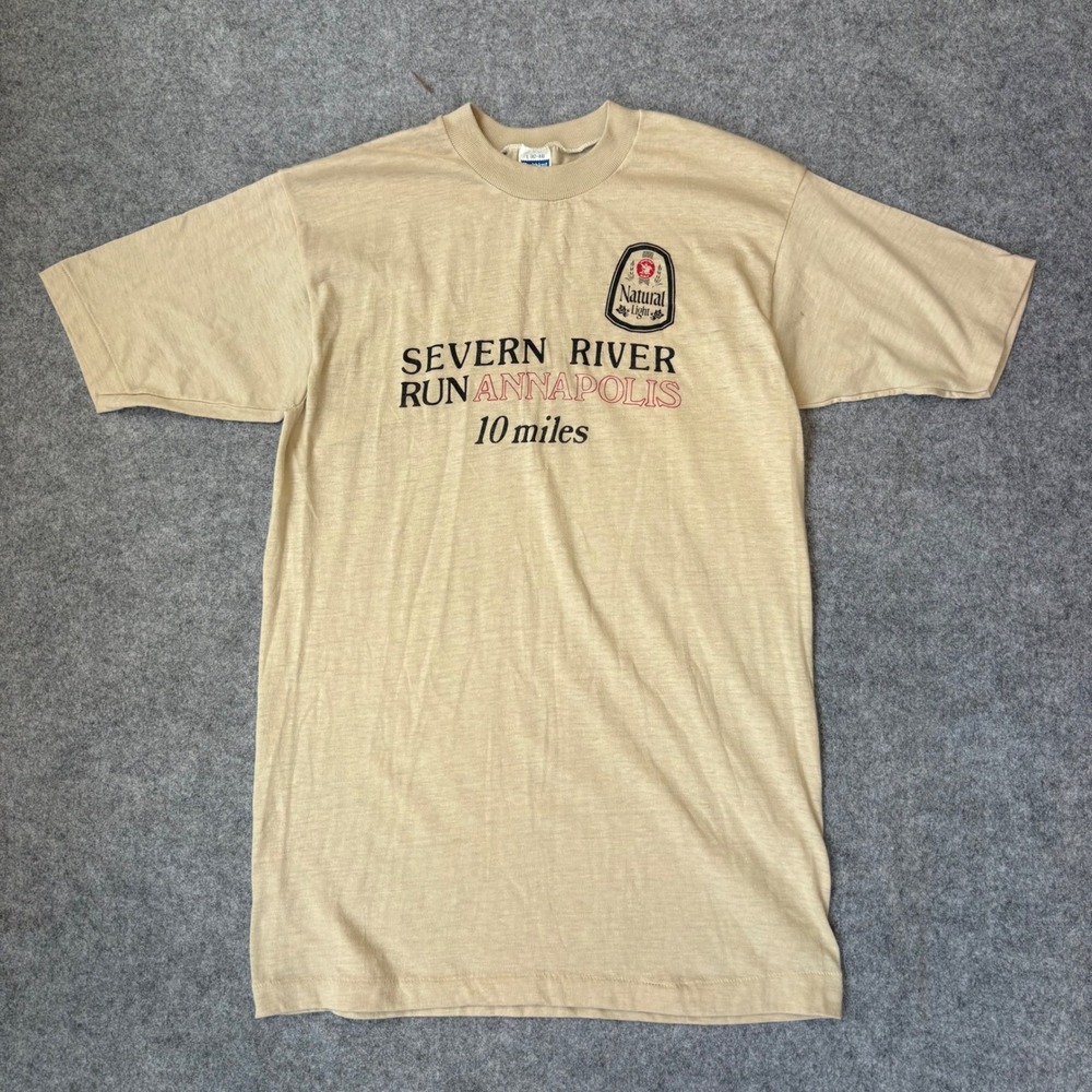 Vintage Healthknit Severn River Run Annapolis T-Shirt Natural Light Tan Large